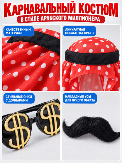 Carnival costume with a headscarf, mustache, and glasses