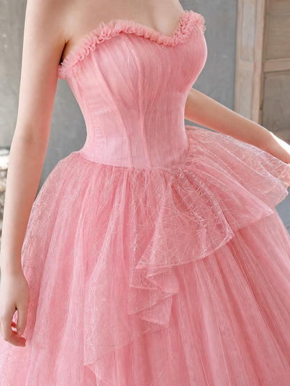 Pink cosplay dress with belt and white vest