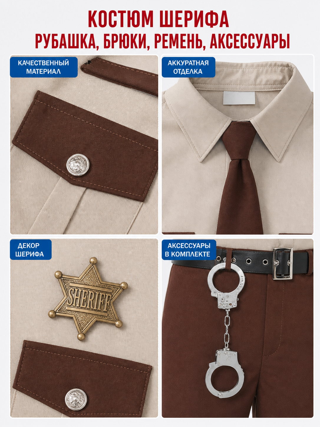 Sheriff Costume with Cap, Belt, and Accessories