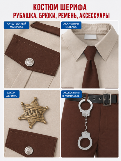 Sheriff Costume with Cap, Belt, and Accessories