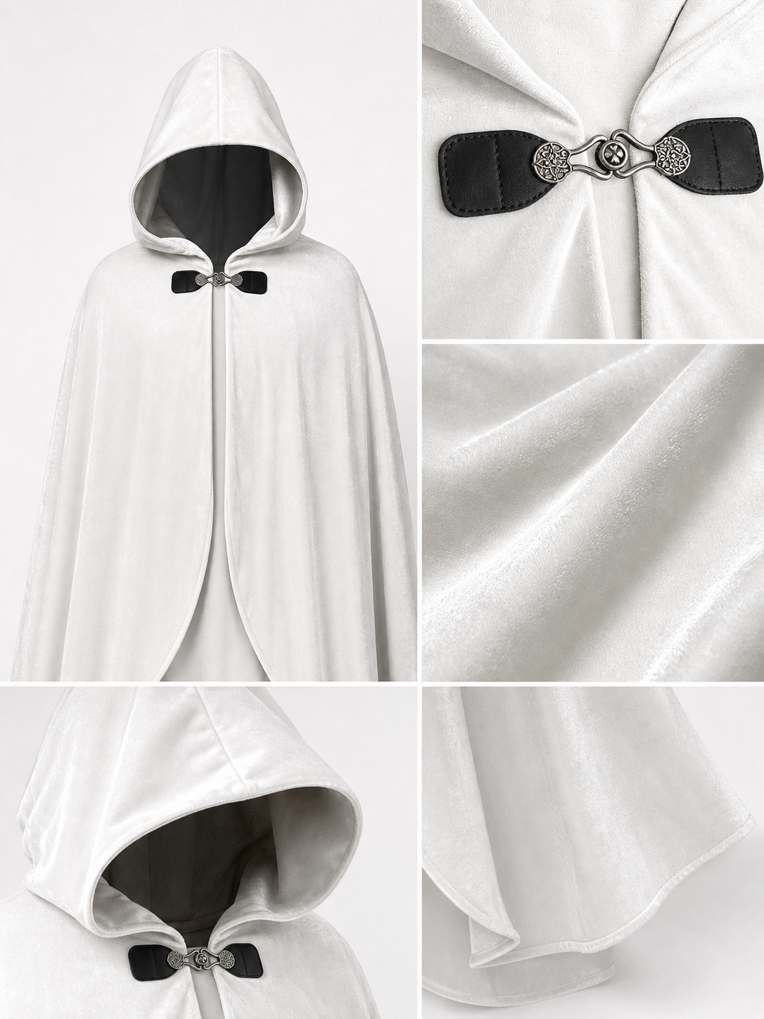 White medieval costume cloak with hood