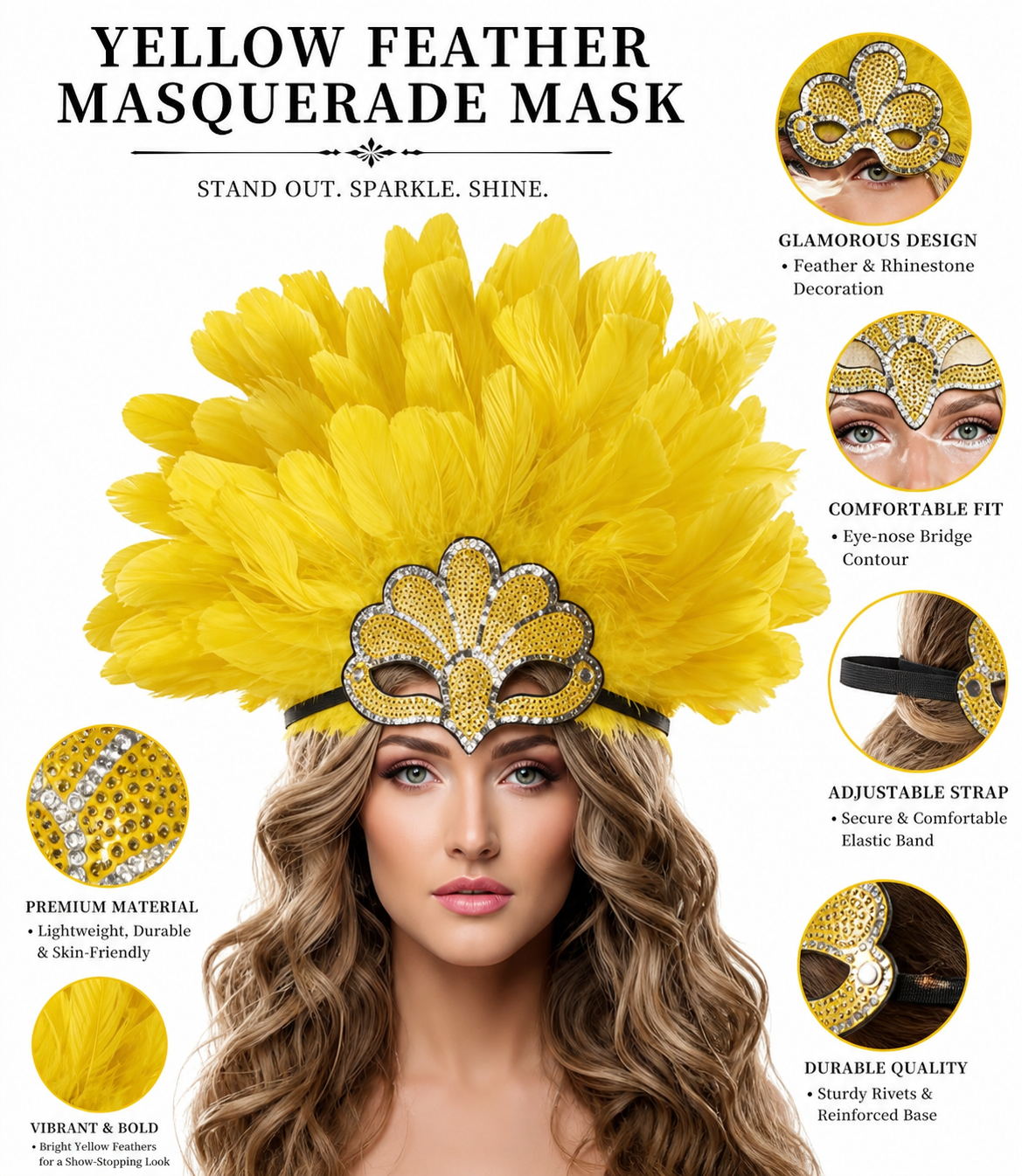 Yellow Carnival Headpiece with Gold Fan detail view