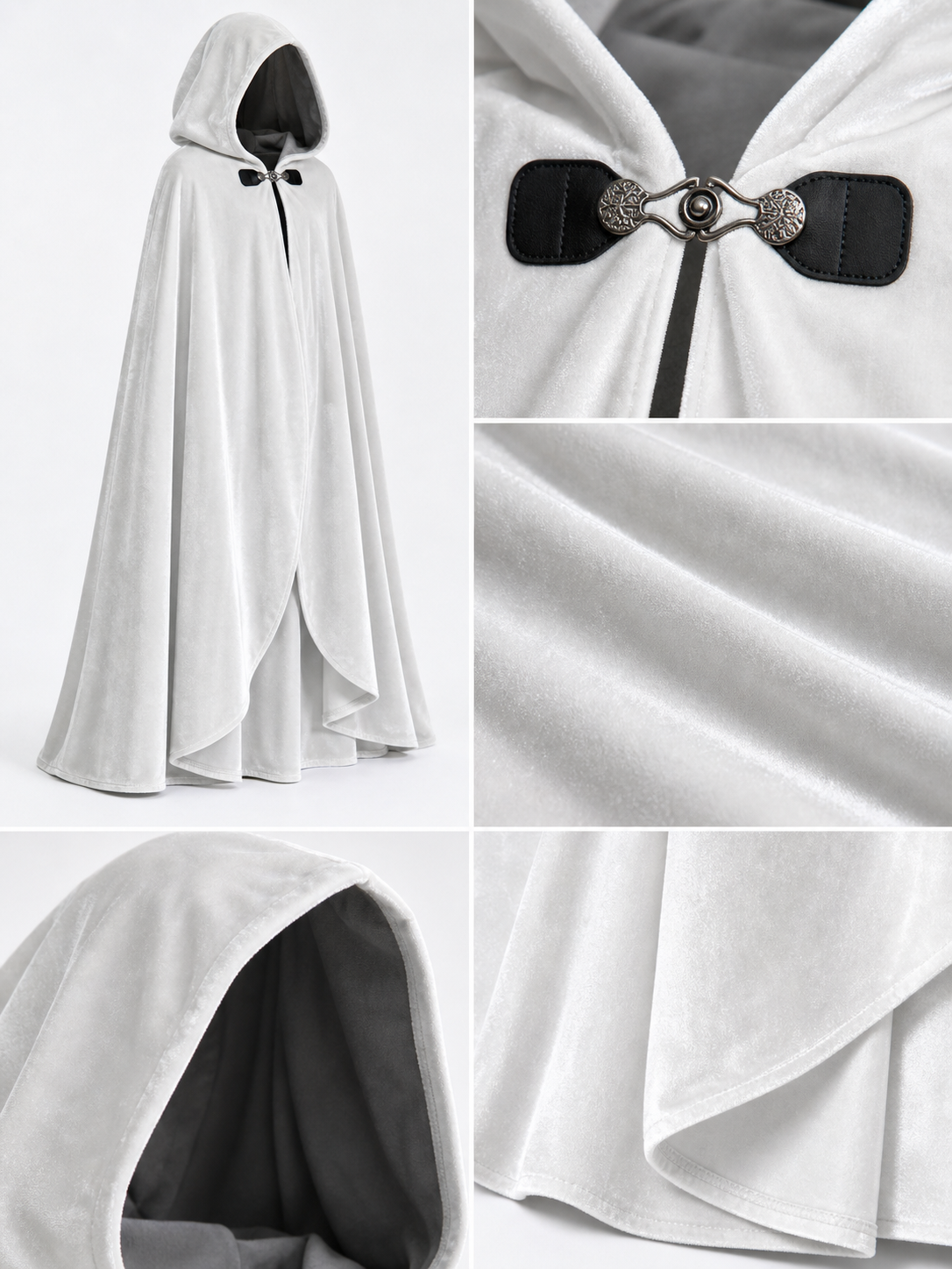 White medieval costume cloak with hood