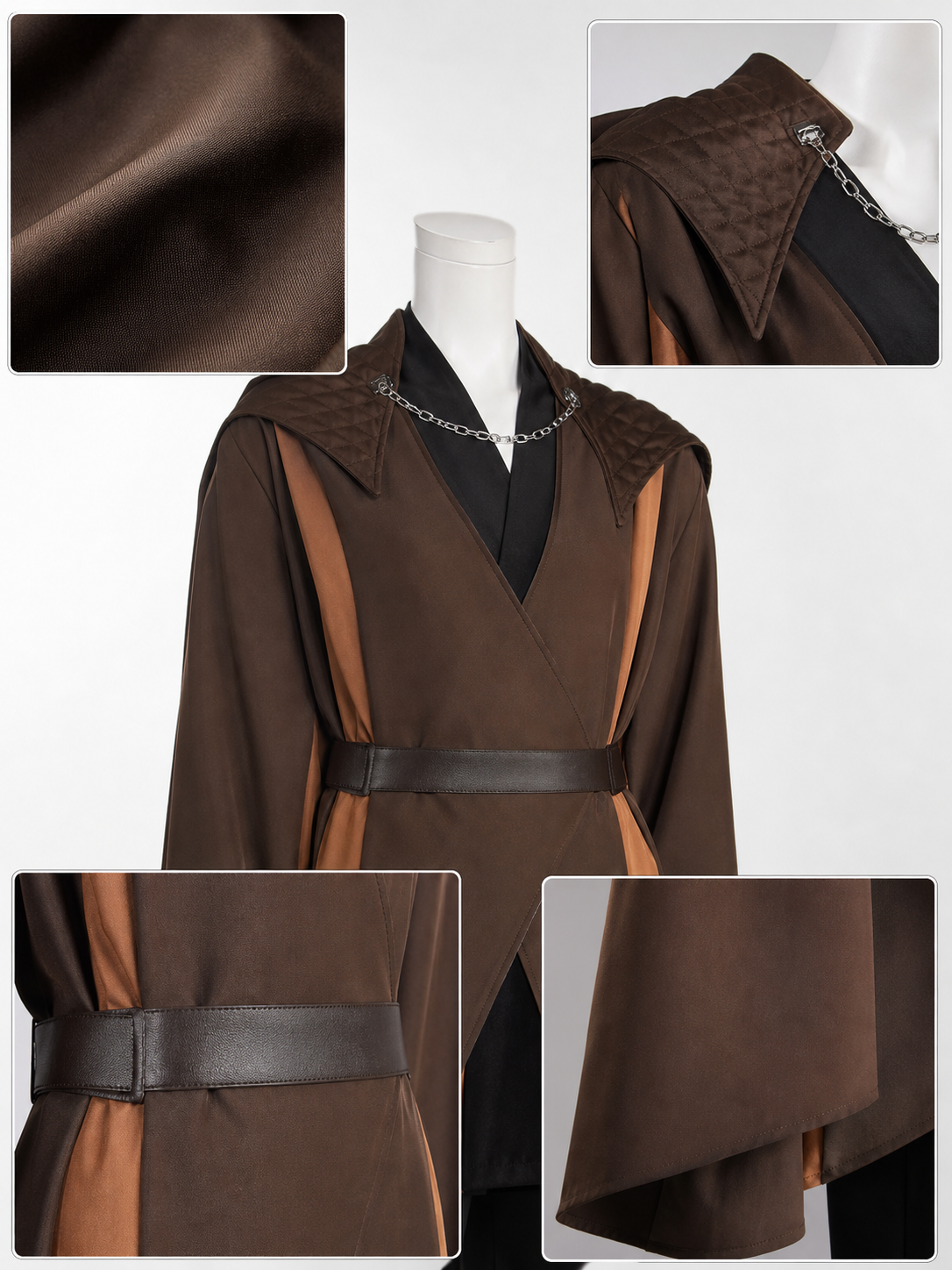 Medieval Character Cosplay Costume Set, 4-Piece Brown Cape, Black Inner Garment, Belt And Pants, Role Play Stage Outfit