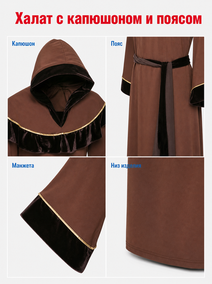 Medieval-Style Hooded Robe with Belt