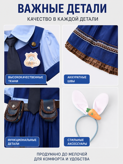Children's Police Rabbit Skirt with Rabbit Ears and Tail detail view