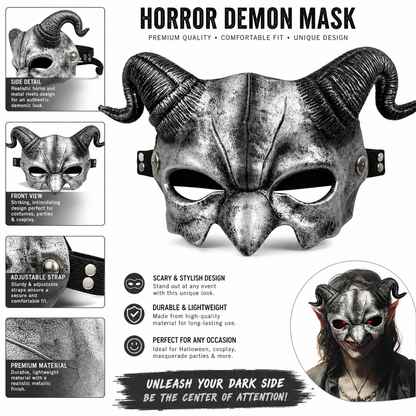1pc Halloween Devil Half Face Mask with Curled Horns, Red Eye Accents for Cosplay Party