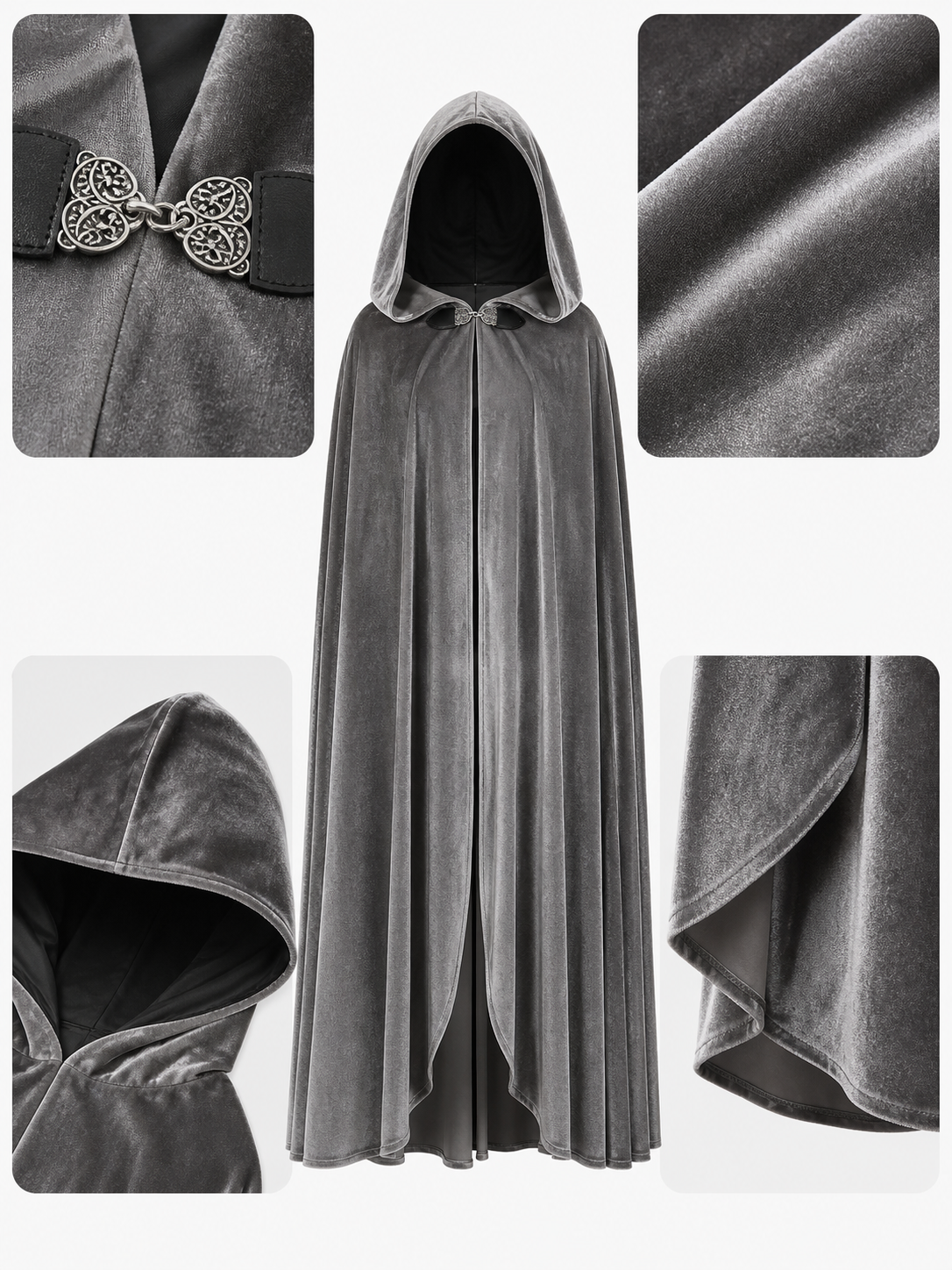 Gray Hooded Long Costume Cape