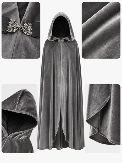 Gray Hooded Long Costume Cape