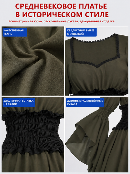 Long Historical-Style Dress with Draping detail view