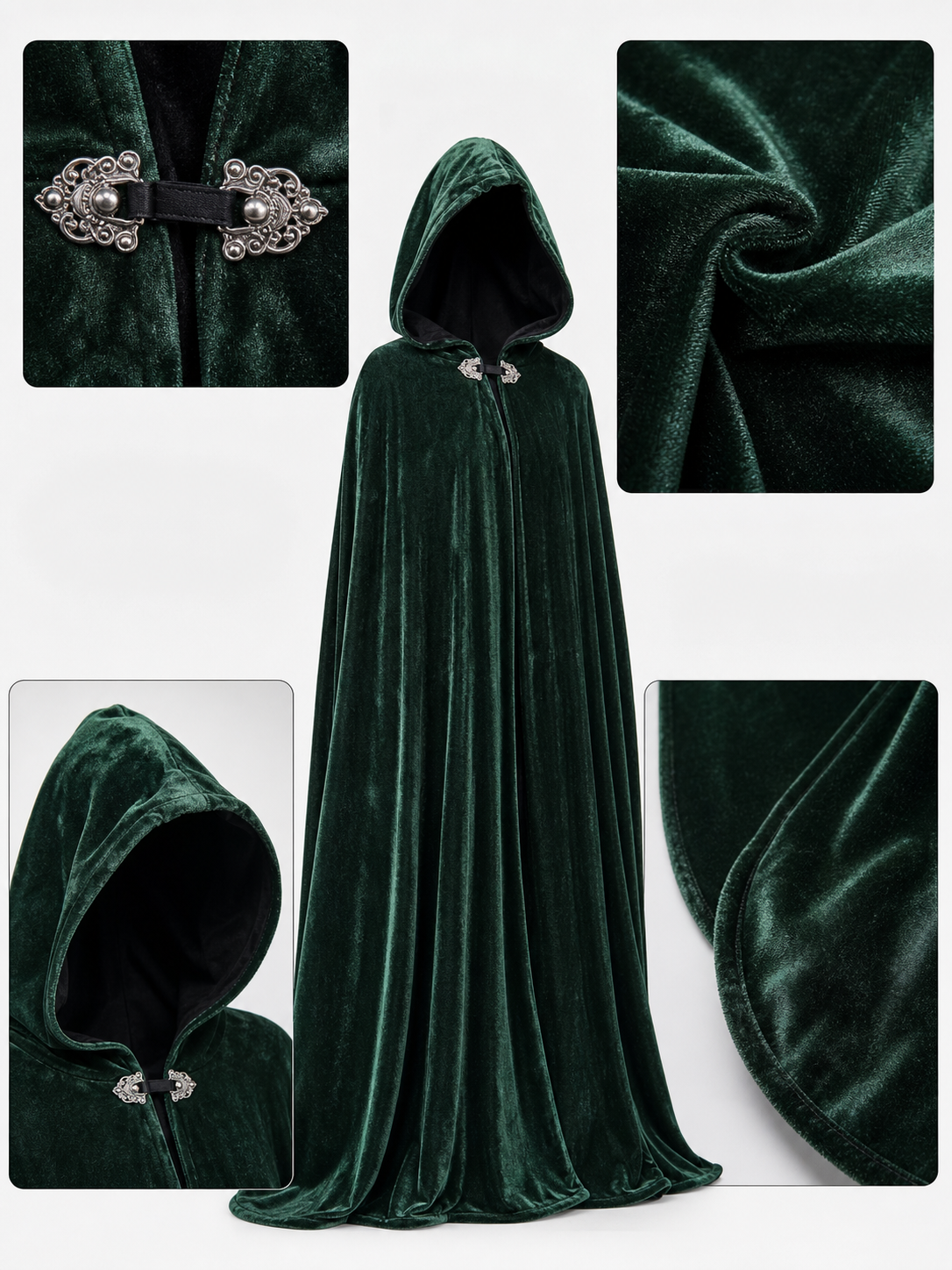 Hooded Dark Green Costume Cloak