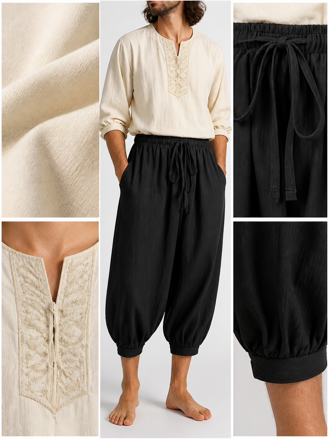 Black cropped drawstring harem pants product view 19