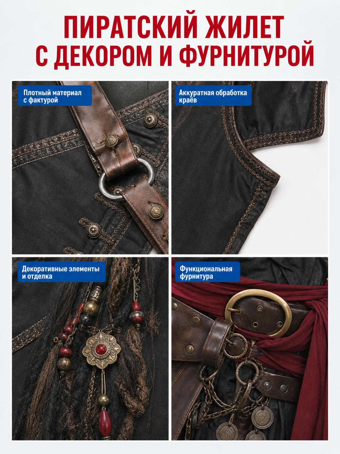 Red Pirate Costume Cosplay Set