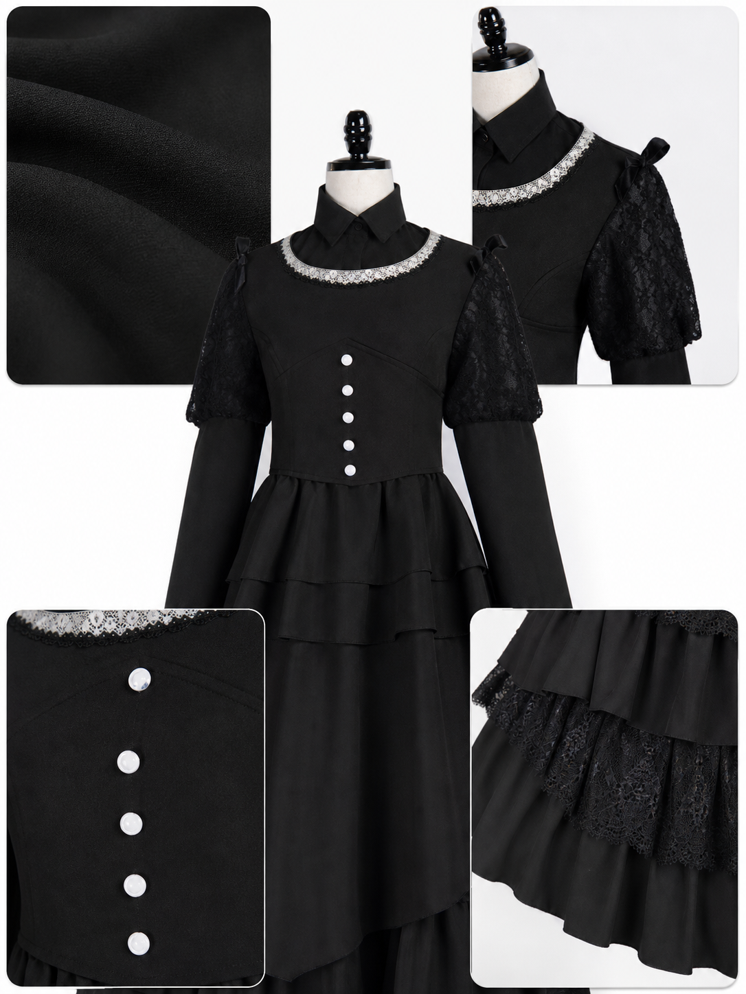 Gothic Dress with a High Collar and Ruffles