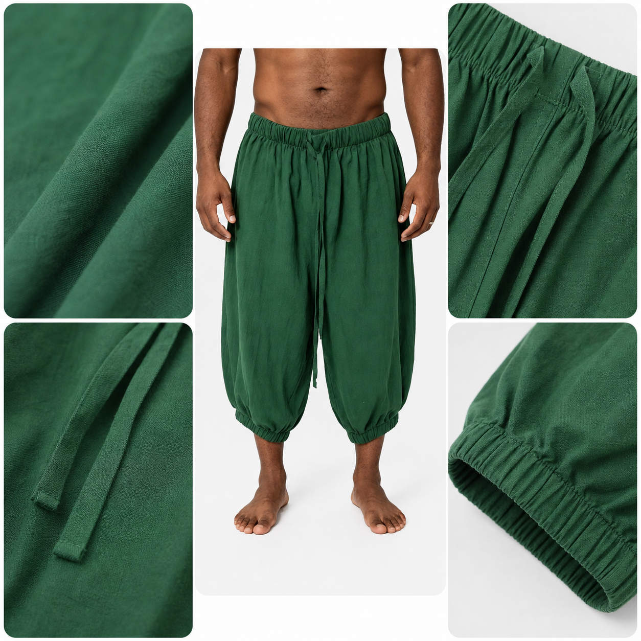 Loose-fit cropped shorts with drawstring, dark green