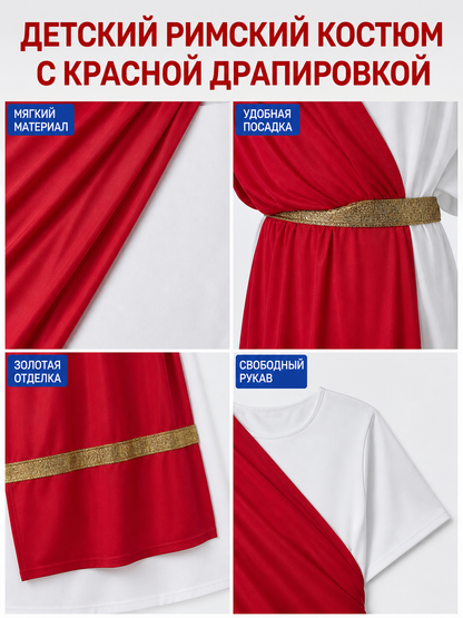 Ancient Greek Costume with Red and Gold Ribbons detail view 3