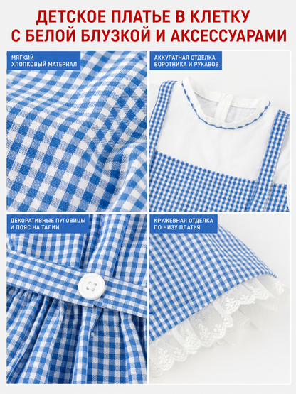 Blue-and-White Plaid Cosplay Pinafore Dress