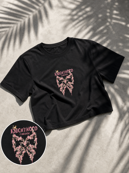 Women's Black Summer Cropped Graphic T-Shirt