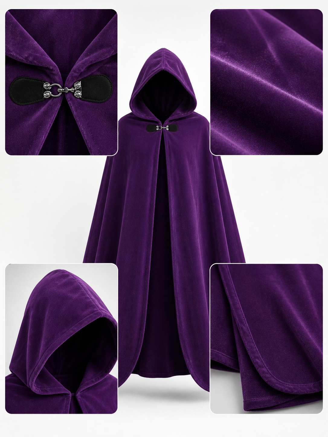 Medieval Fantasy Hooded Archer Cape with Front Clasp, Layered Tunic Style, Bow and Arrow for Cosplay Events and Costume Parties