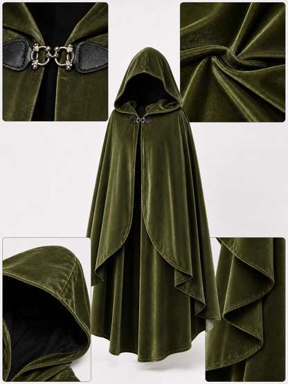 Green Costume Cloak with a Large Hood