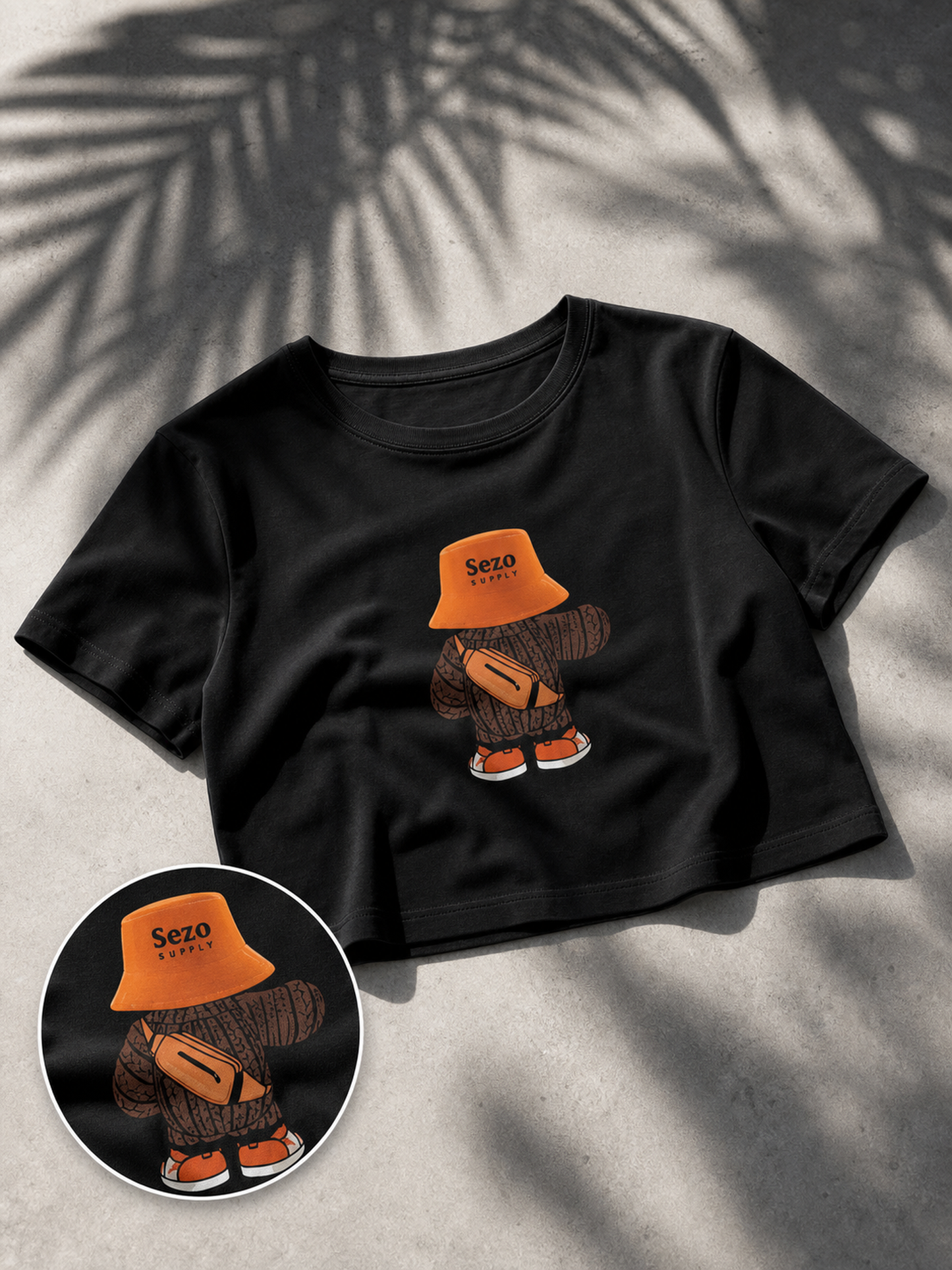 Women's Black Cropped Printed T-Shirt