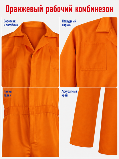 Orange Long-Sleeve Utility Jumpsuit