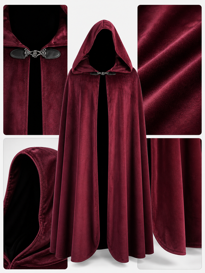 Long burgundy carnival cloak with hood