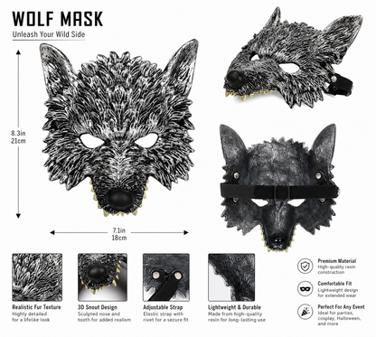1pc Halloween Wolf Mask, Realistic Full-Face Silver & Black Werewolf Design for Cosplay Party