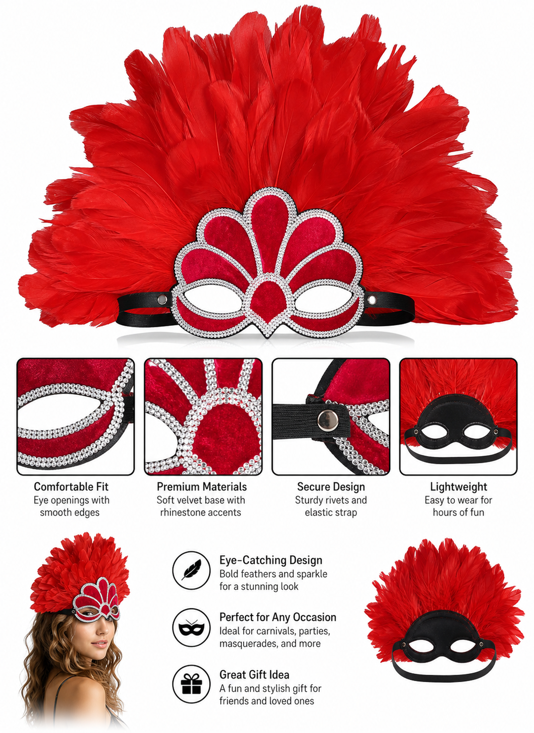 Red Feather Carnival Headpiece product view 20