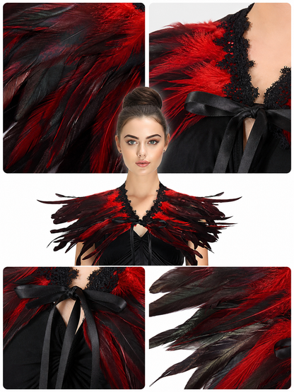 Halloween Red Feather Capelet Carnival Accessory detail view