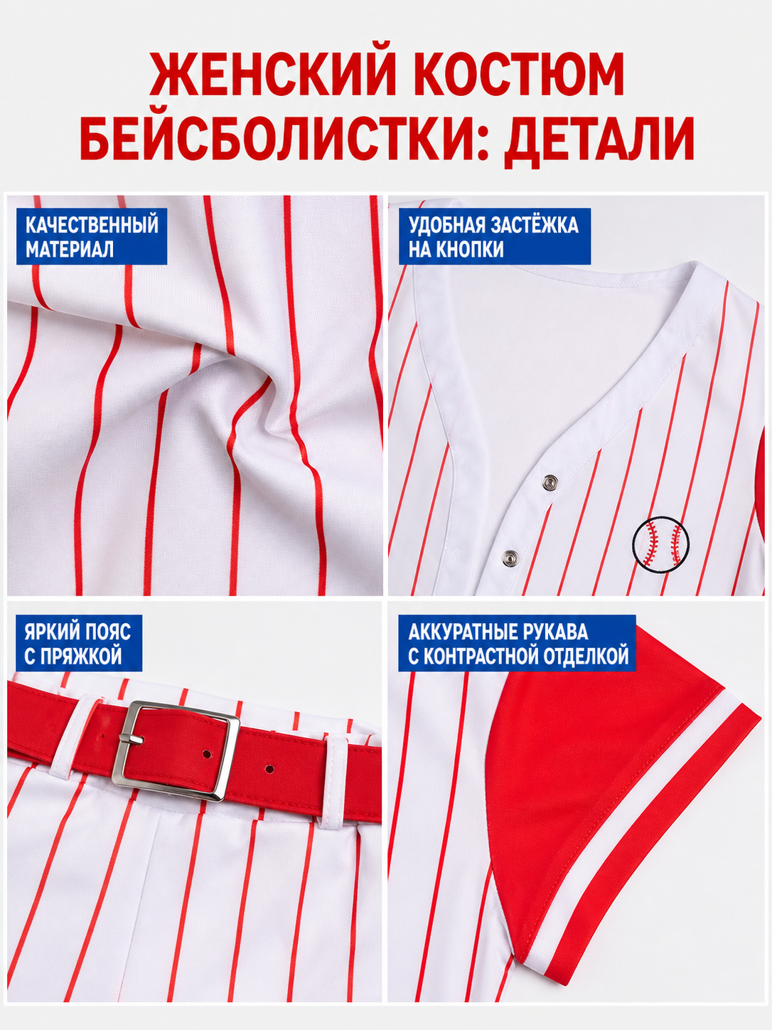Red and White Striped Baseball Outfit, Top and Shorts