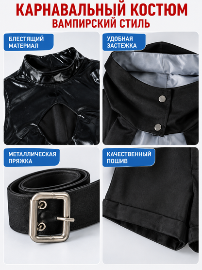 Vampire Costume with Black Cape and Fangs