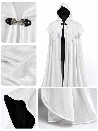 White Velvet Cape with Feather Trim, Maxi