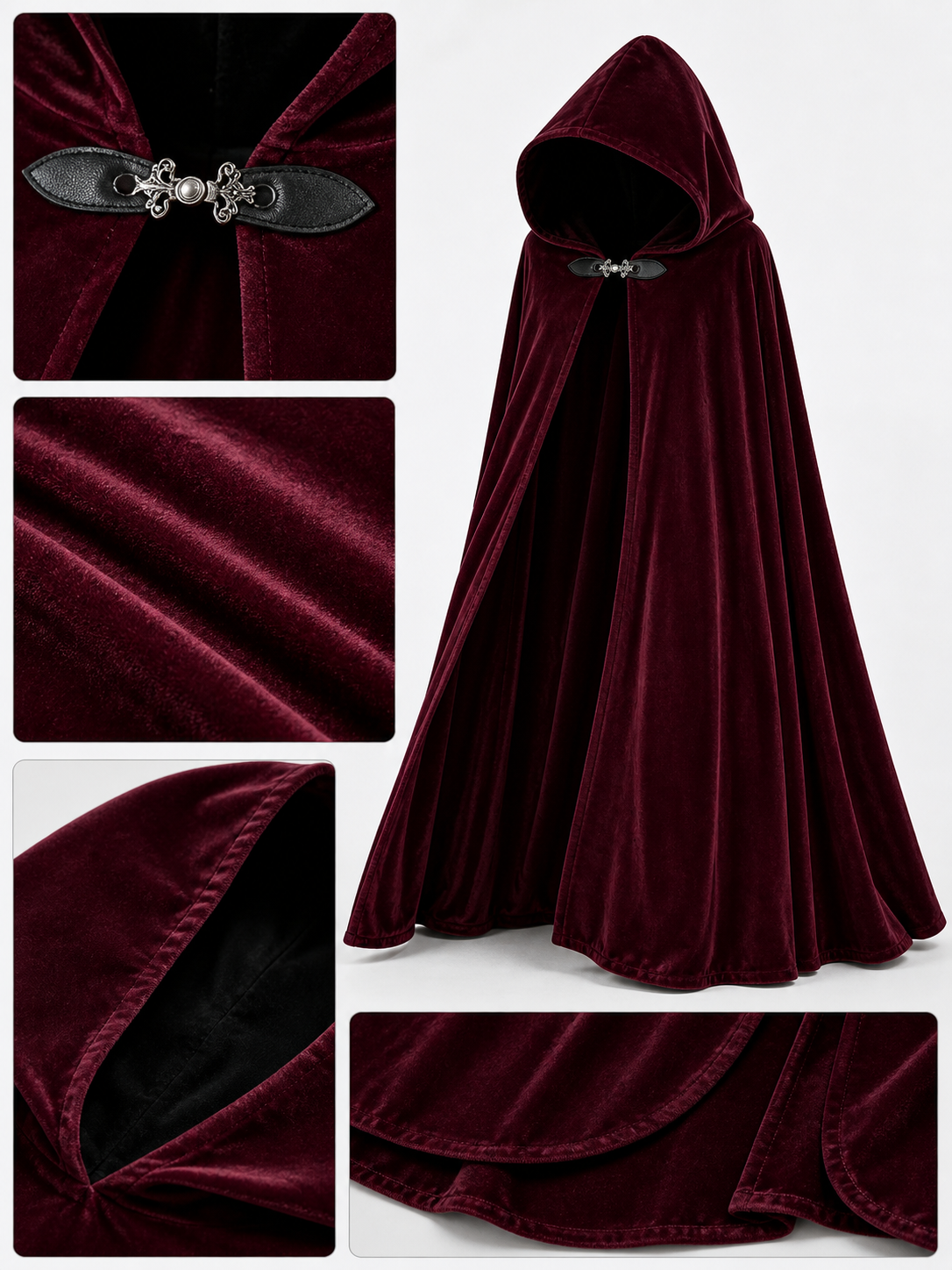Burgundy Long Carnival Cloak with Hood