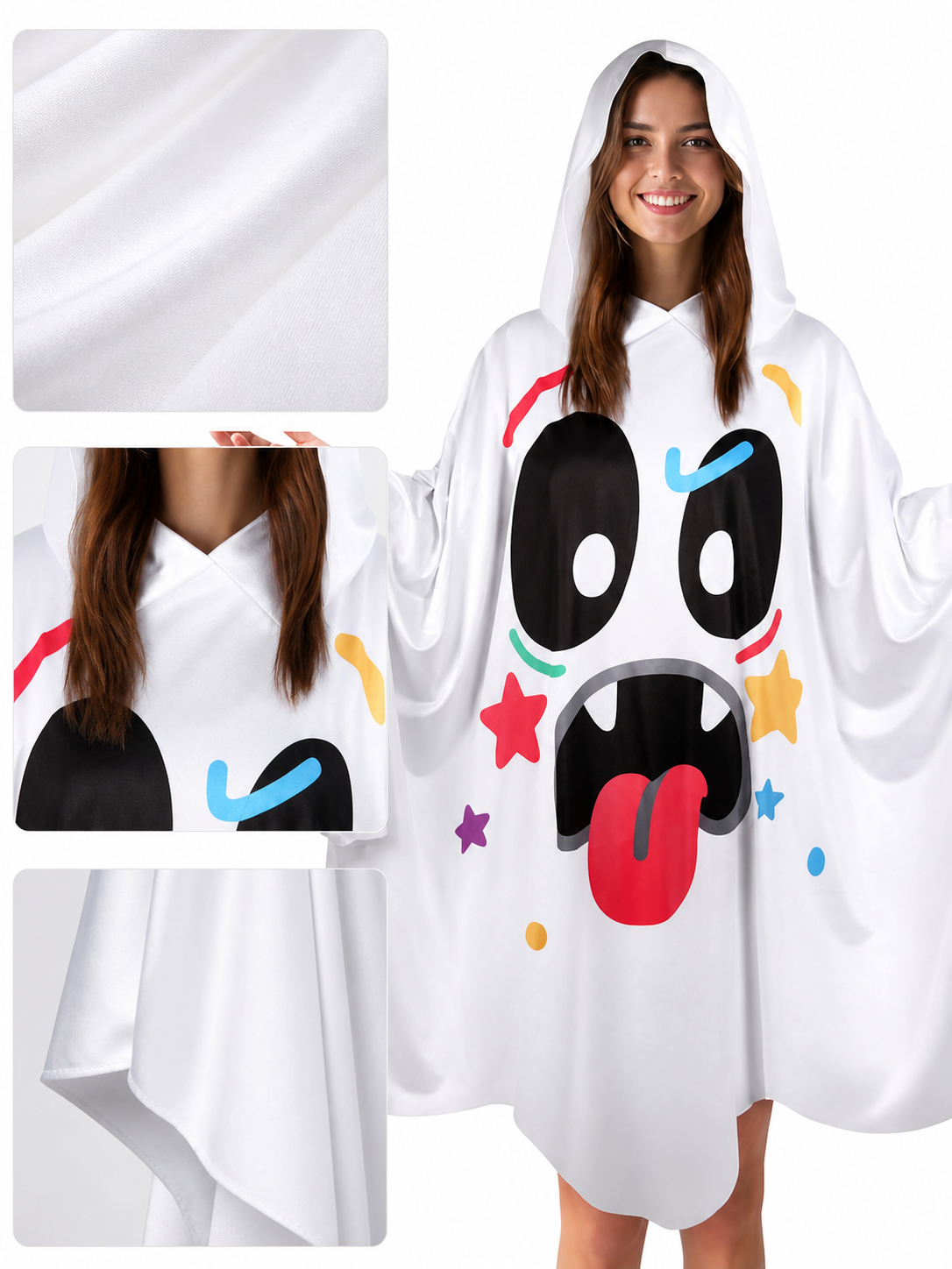 Hooded Cape with Ghost Print detail view