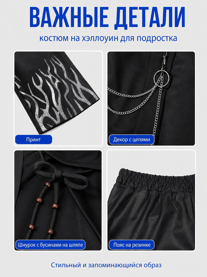 Anime Cosplay Costume: Long Coat, Pants, and Hat detail view
