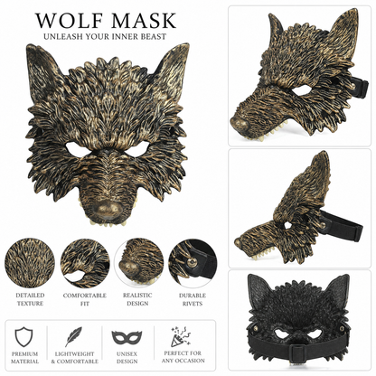 1pc Halloween Wolf Face Mask, Sculpted Fur Texture, Open Eyes, Cosplay Party