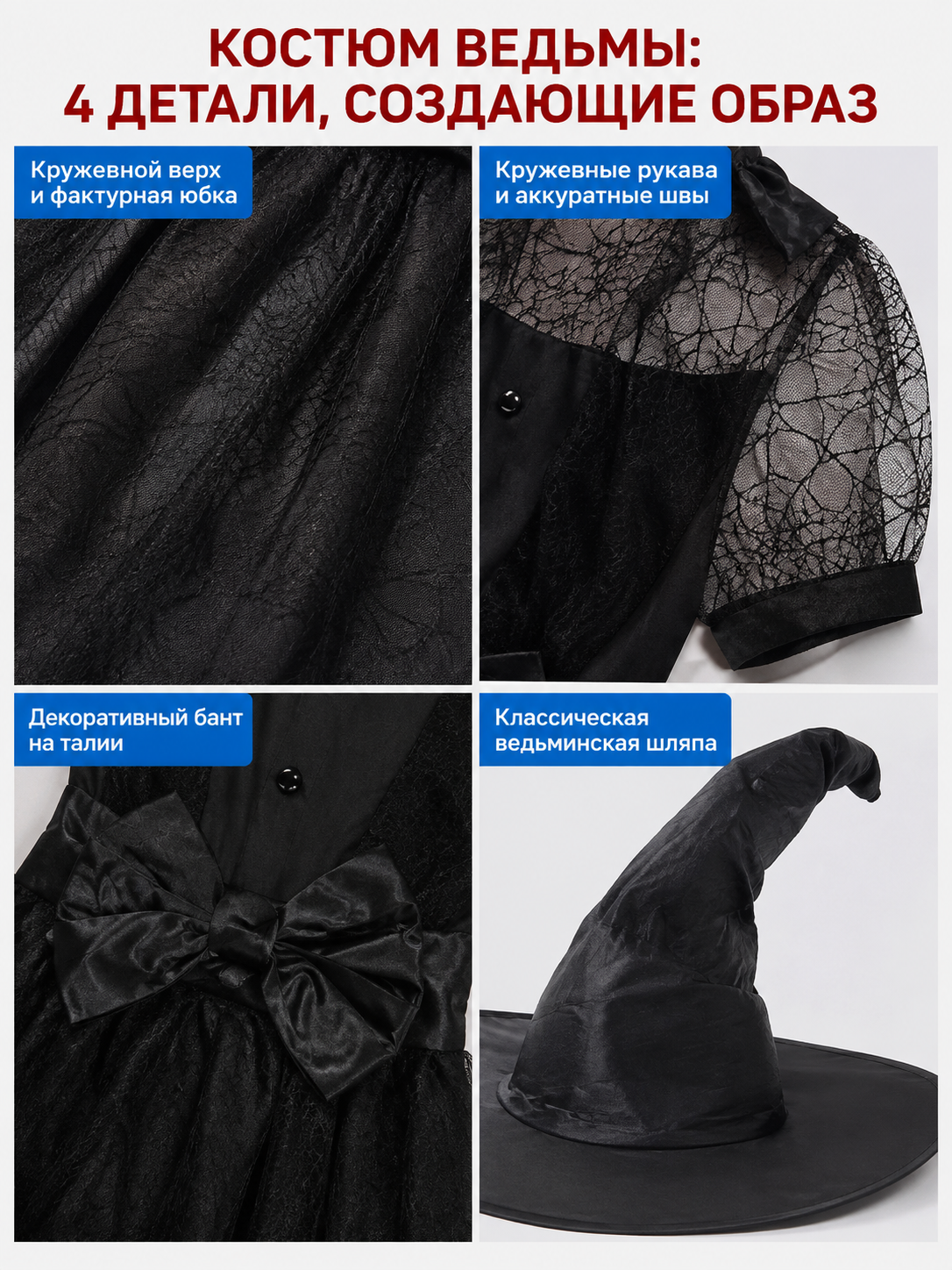 Black Witch Costume with Train detail view