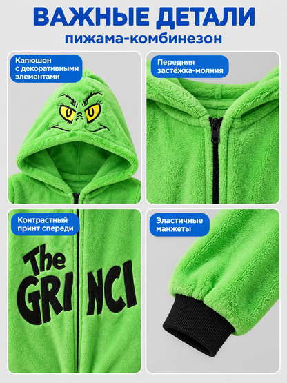 Hooded Pajama Jumpsuit with Cartoon Print