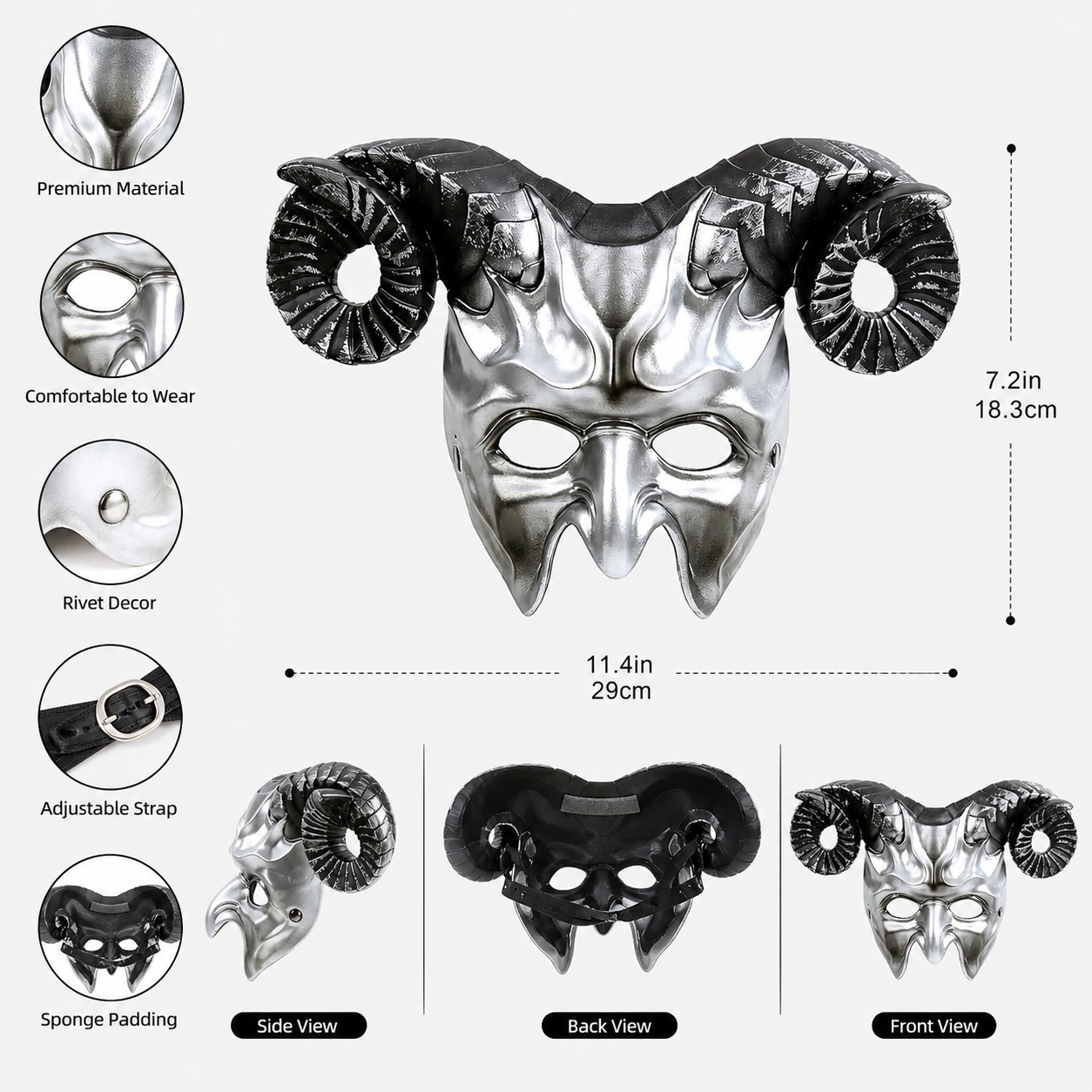 1pc Halloween Horned Demon Face Mask, Full Face Gothic Horror Style for Costume Party