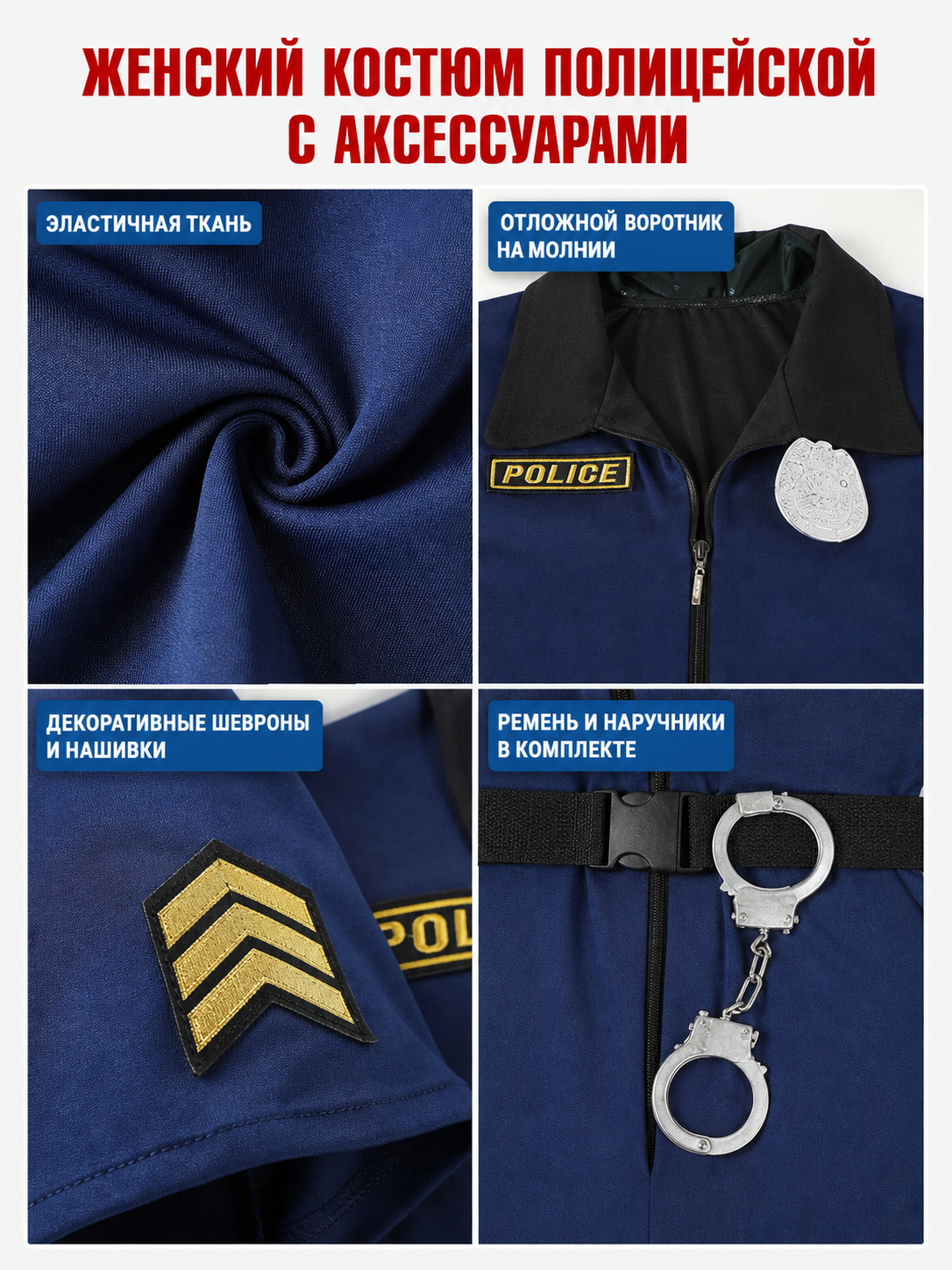 Police Costume for Cosplay with Police Hat detail view