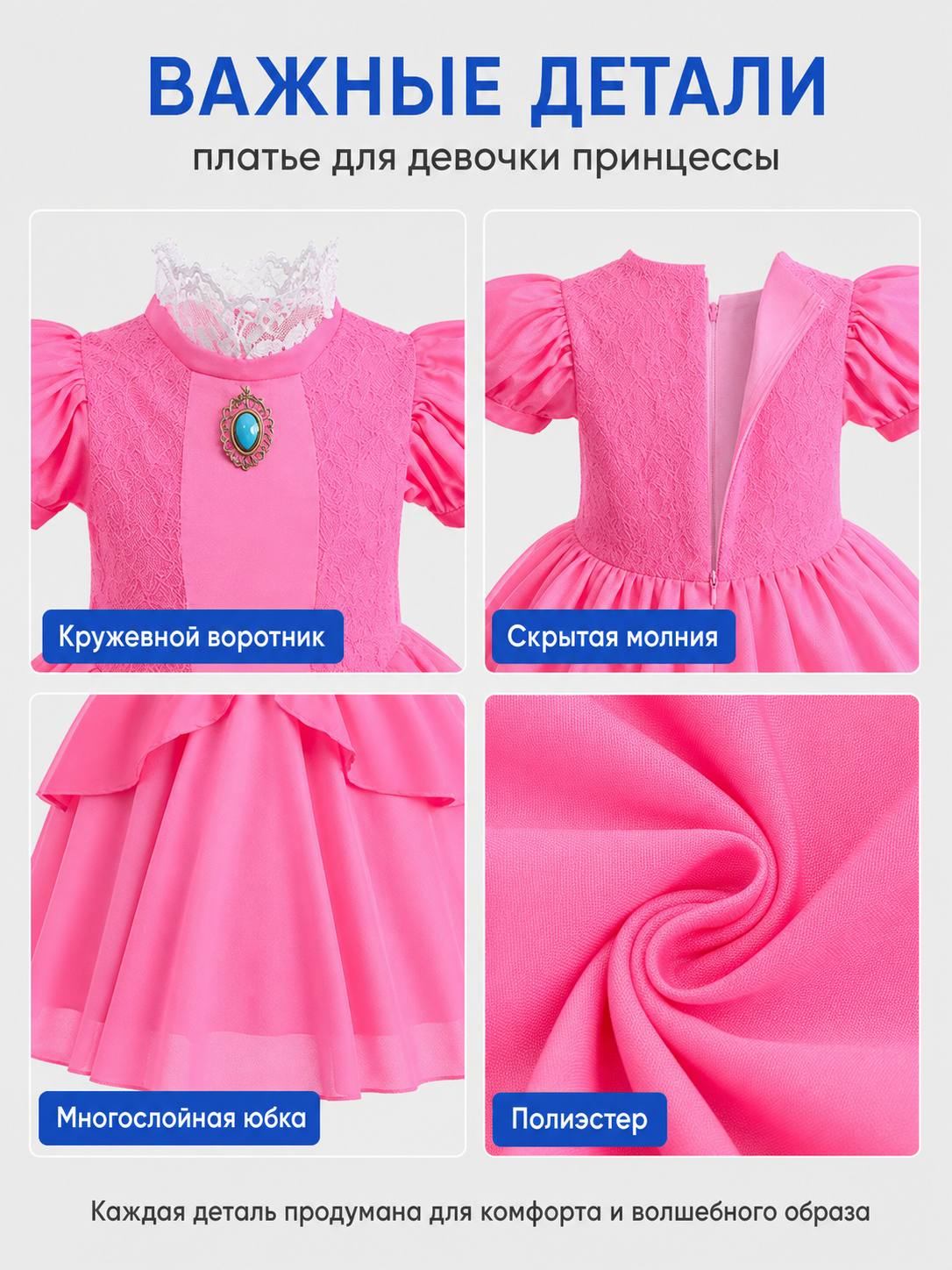 Princess Ball Gown with Crown and Magic Wand detail view