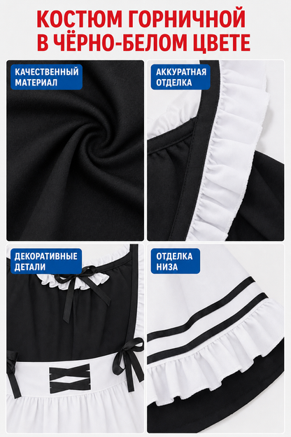 Anime Cosplay Costume, Black-and-White Uniform with Apron