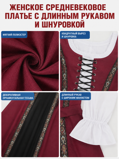 Long Medieval-Style Dress with Lace-Up Front detail view