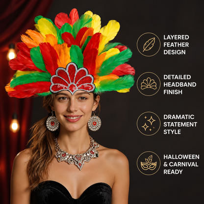 Carnival Headpiece with Multicolored Feathers detail view 6