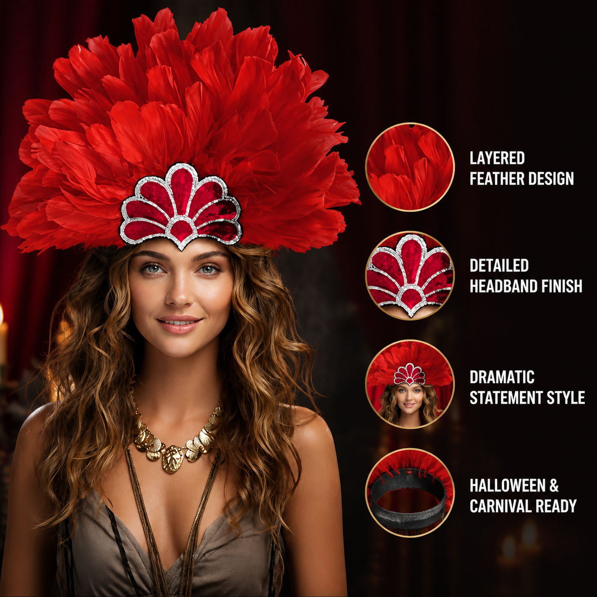 Red Feather Carnival Headpiece product view 40