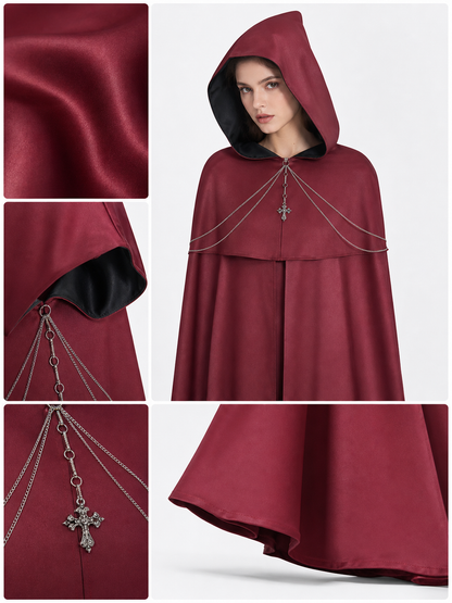 Gothic Hooded Cloak with Pendant for Cosplay