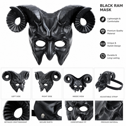 1pc Halloween Horned Demon Full-Face Mask with Curled Horns for Cosplay Party