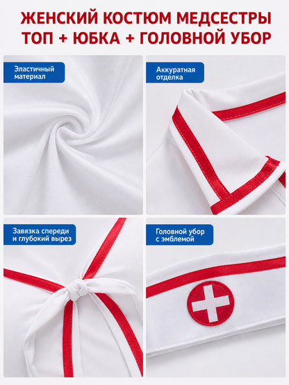 Nurse Costume with Red Trim and Cap