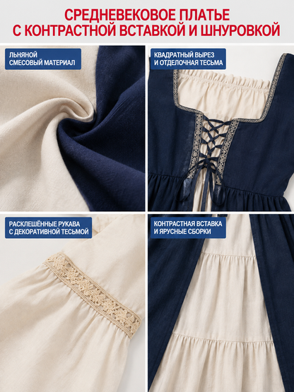 Medieval Dress with Lace-Up Front and Flared Sleeves detail view